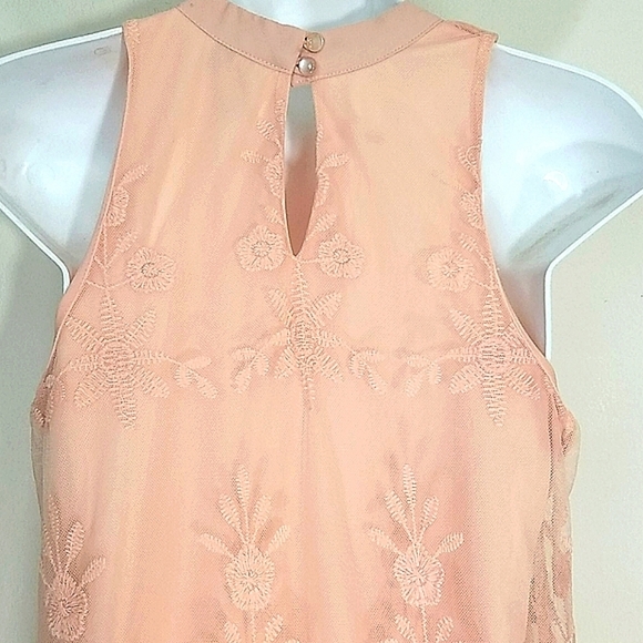 Tunic tank top blush peach Grecian crochet lace embroidery lined longer flowy - Picture 6 of 10
